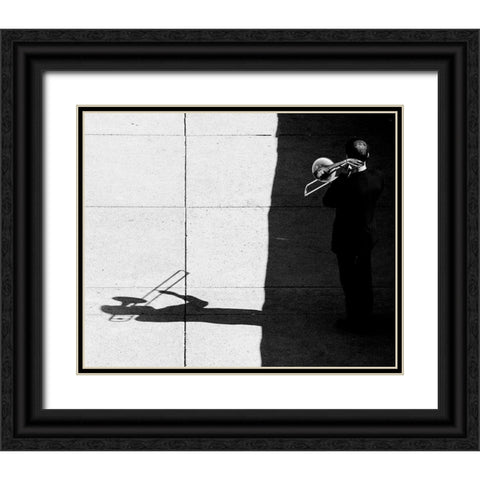 Trombone Player Black Ornate Wood Framed Art Print with Double Matting by Wang, Jian