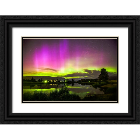 Aurora Night Black Ornate Wood Framed Art Print with Double Matting by Song, Fall