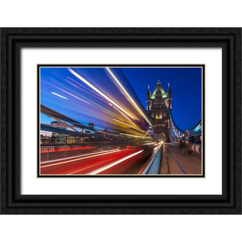 Tower Bridge Light Trails Black Ornate Wood Framed Art Print with Double Matting by Papapostolou, George