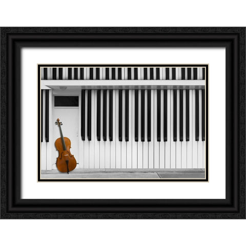 Cello At The Door Black Ornate Wood Framed Art Print with Double Matting by Hammer, Jacqueline