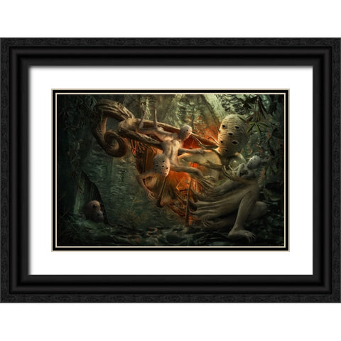 Mother Love Black Ornate Wood Framed Art Print with Double Matting by Kiciak, Christophe