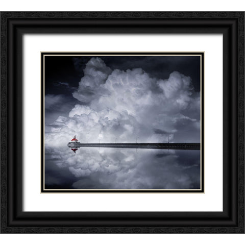 Cloud Desending Black Ornate Wood Framed Art Print with Double Matting by He, Like