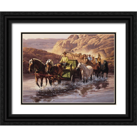 Wagon Train Black Ornate Wood Framed Art Print with Double Matting by Unknown