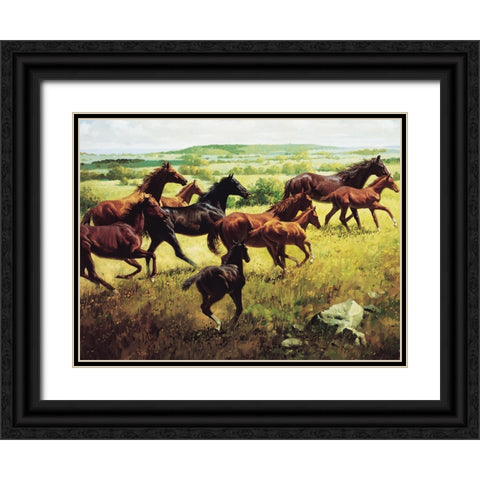 Wild Horses I Black Ornate Wood Framed Art Print with Double Matting by Unknown
