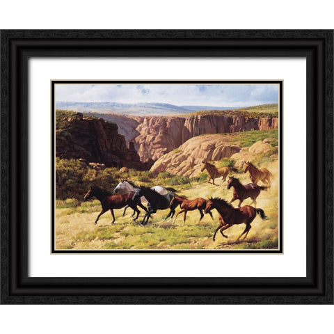 Wild Horses II Black Ornate Wood Framed Art Print with Double Matting by Unknown