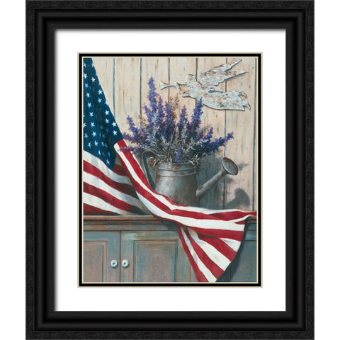 Flag And Flowers Black Ornate Wood Framed Art Print with Double Matting by Unknown