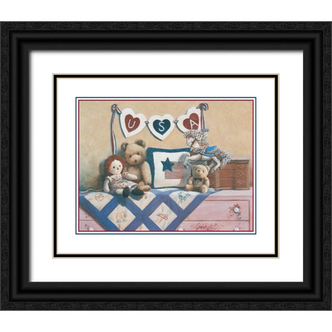 Teddy Bear USA Black Ornate Wood Framed Art Print with Double Matting by Unknown