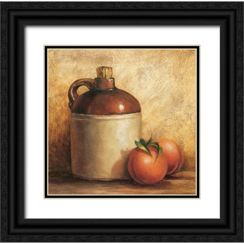 Jug And Peaches Black Ornate Wood Framed Art Print with Double Matting by Unknown