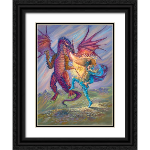 Slay the Dragon Black Ornate Wood Framed Art Print with Double Matting by Unknown