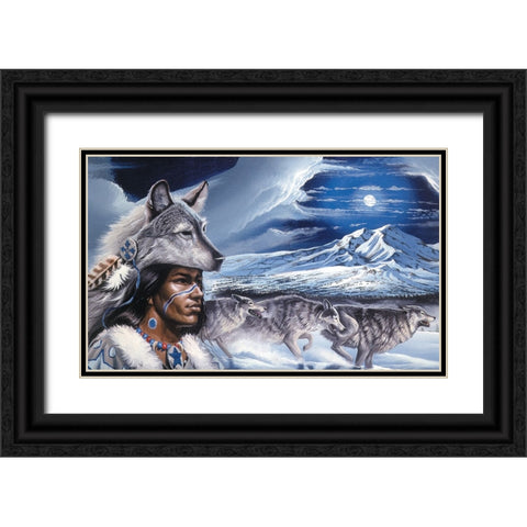 Running Wolf Black Ornate Wood Framed Art Print with Double Matting by Unknown