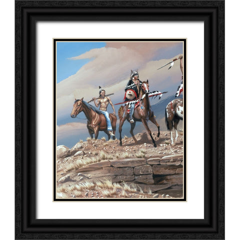 War Party II Black Ornate Wood Framed Art Print with Double Matting by Unknown