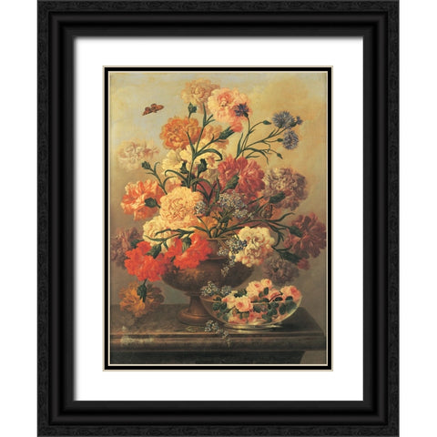 Classic Floral Black Ornate Wood Framed Art Print with Double Matting by Unknown