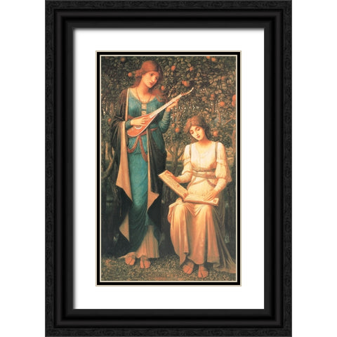 Two Women Black Ornate Wood Framed Art Print with Double Matting by Unknown