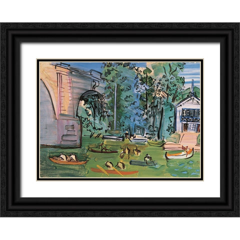 Canoeing Black Ornate Wood Framed Art Print with Double Matting by Unknown