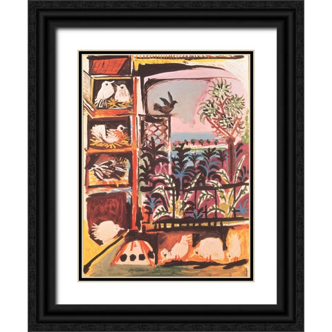 Chicks Black Ornate Wood Framed Art Print with Double Matting by Unknown
