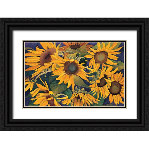 Sunflower Madness Black Ornate Wood Framed Art Print with Double Matting by Unknown