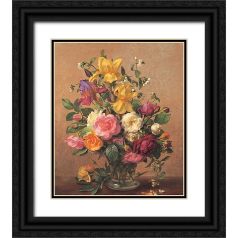 Classic Floral Black Ornate Wood Framed Art Print with Double Matting by Unknown