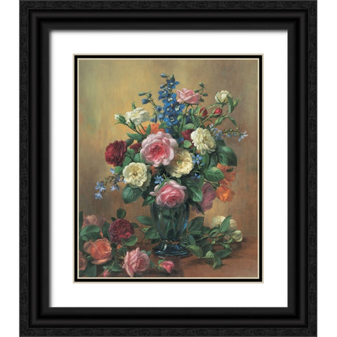 Flowers in Vase Black Ornate Wood Framed Art Print with Double Matting by Unknown