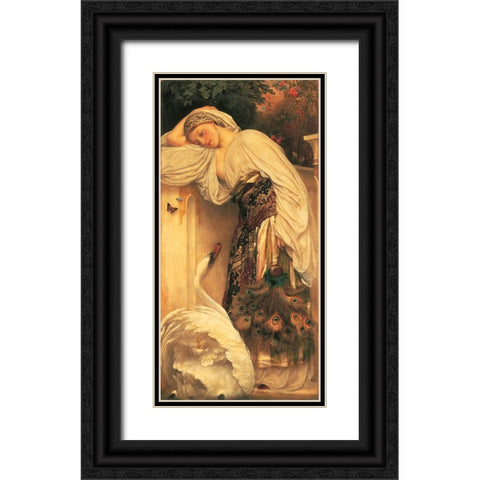 Woman And Swan Black Ornate Wood Framed Art Print with Double Matting by Unknown