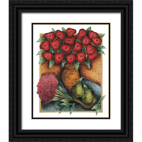 Red Poppies Black Ornate Wood Framed Art Print with Double Matting by Unknown