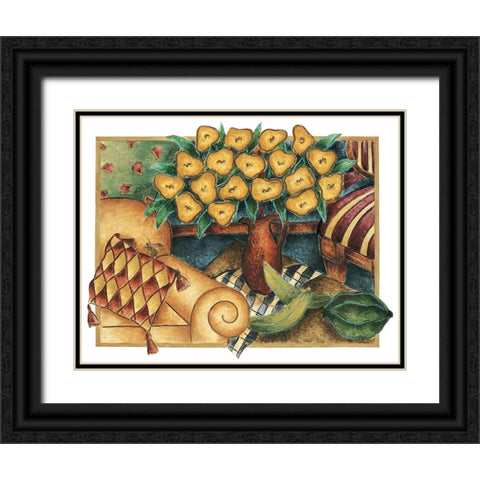 Yellow Poppies Black Ornate Wood Framed Art Print with Double Matting by Unknown