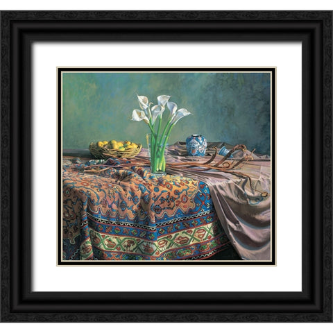 Lilies And Lemons Black Ornate Wood Framed Art Print with Double Matting by Unknown