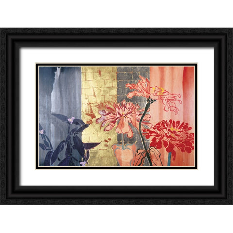Floral Stencils Black Ornate Wood Framed Art Print with Double Matting by Unknown