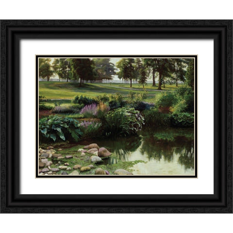 Lakeside Floral Black Ornate Wood Framed Art Print with Double Matting by Unknown