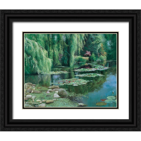 Waterlilies Pond Black Ornate Wood Framed Art Print with Double Matting by Unknown