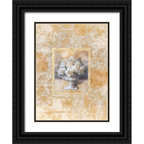 White Rose DamasqueI Black Ornate Wood Framed Art Print with Double Matting by Unknown