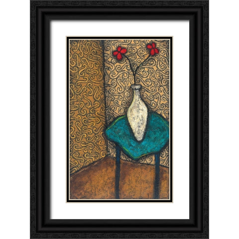 Vase on Blue Table Black Ornate Wood Framed Art Print with Double Matting by Unknown