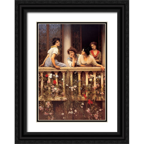 On The Balcony Black Ornate Wood Framed Art Print with Double Matting by Unknown