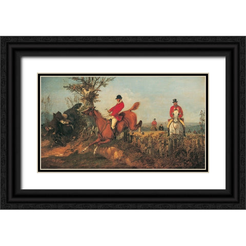 Fox Hunt Black Ornate Wood Framed Art Print with Double Matting by Unknown