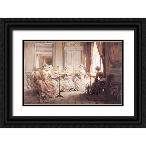 Sewing Club Black Ornate Wood Framed Art Print with Double Matting by Unknown