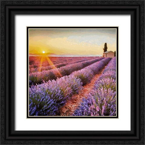 Lavender Field I Black Ornate Wood Framed Art Print with Double Matting by Medeiros, Celito