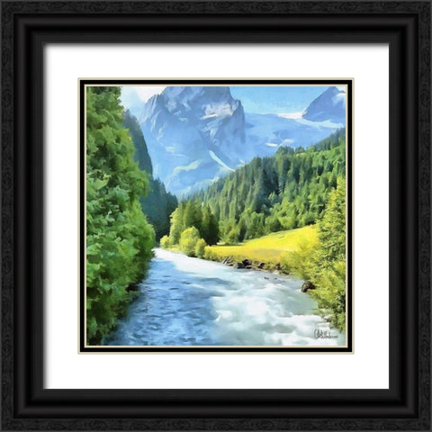 River in Mountains Black Ornate Wood Framed Art Print with Double Matting by Medeiros, Celito