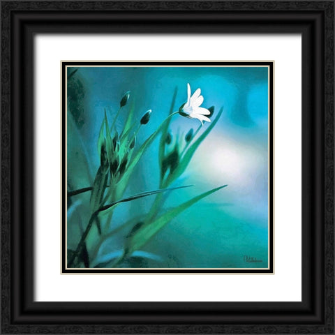 Flowers on Turquiese Background II Black Ornate Wood Framed Art Print with Double Matting by Medeiros, Celito