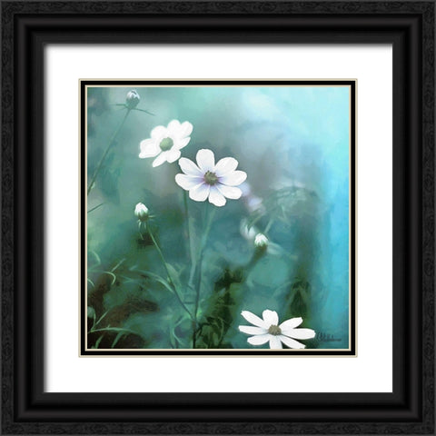 Flowers on Turquiese Background III Black Ornate Wood Framed Art Print with Double Matting by Medeiros, Celito