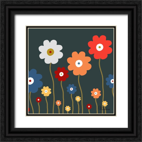 Flowers on black Background Black Ornate Wood Framed Art Print with Double Matting by Medeiros, Celito