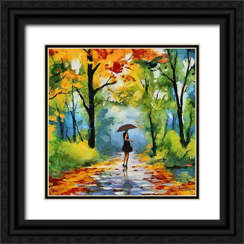 Girl with Umbrella in the Park Black Ornate Wood Framed Art Print with Double Matting by Medeiros, Celito