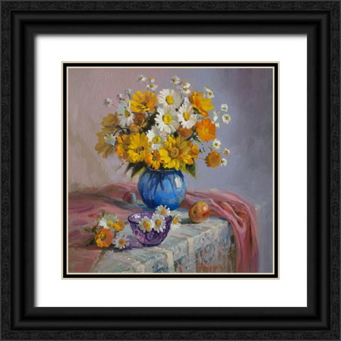 Stillife with White and Yellow Flowers Black Ornate Wood Framed Art Print with Double Matting by Rogozina, Svetlana