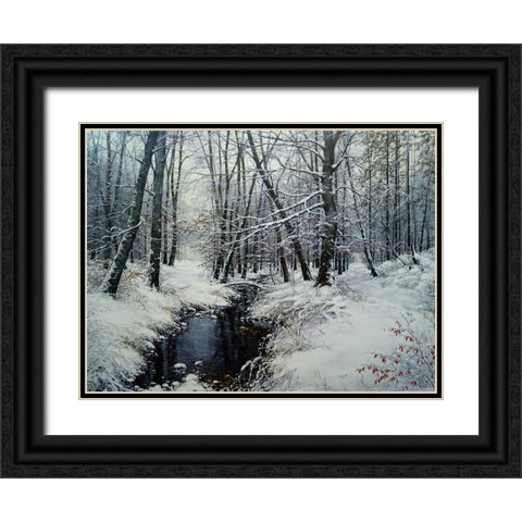 Our First Snow Black Ornate Wood Framed Art Print with Double Matting by Cernov, Ivan