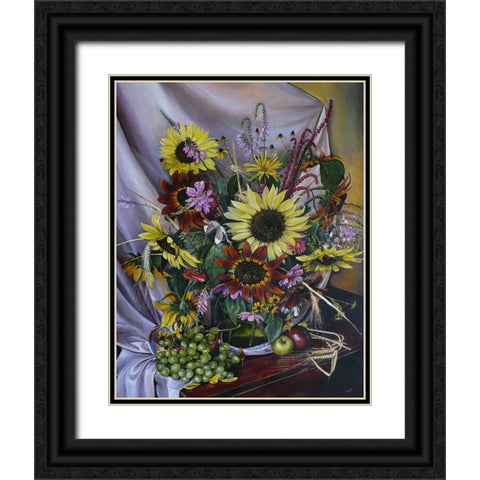 Sunflowers and Grapes Black Ornate Wood Framed Art Print with Double Matting by Cernov, Ivan