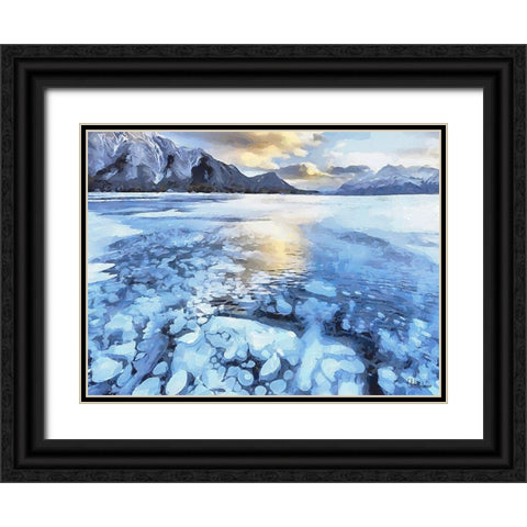 Frozen Maligne Lake  Black Ornate Wood Framed Art Print with Double Matting by Medeiros, Celito