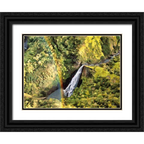 Rainbow over Watterfall Black Ornate Wood Framed Art Print with Double Matting by Medeiros, Celito