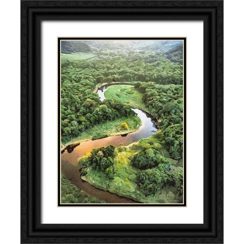 Slowly River Black Ornate Wood Framed Art Print with Double Matting by Medeiros, Celito