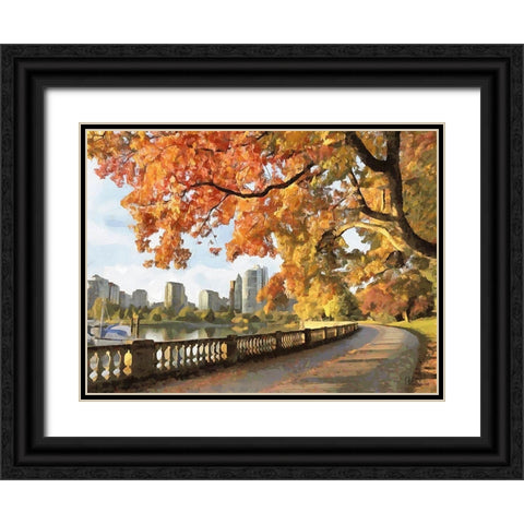 Autumn Trees in the City V Black Ornate Wood Framed Art Print with Double Matting by Medeiros, Celito