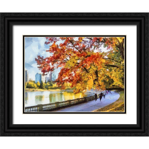 Autumn Trees in the City VI Black Ornate Wood Framed Art Print with Double Matting by Medeiros, Celito