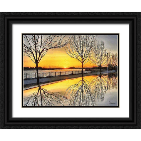 Mirrored Trees by Sunset I Black Ornate Wood Framed Art Print with Double Matting by Medeiros, Celito
