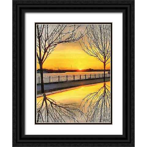 Mirrored Trees by Sunset II Black Ornate Wood Framed Art Print with Double Matting by Medeiros, Celito